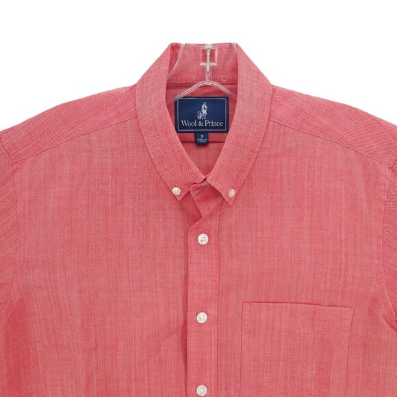 WOOL & PRINCE Pink Red Button Down Shirt 100% Worsted Wool EUC size SMALL - Picture 1 of 8